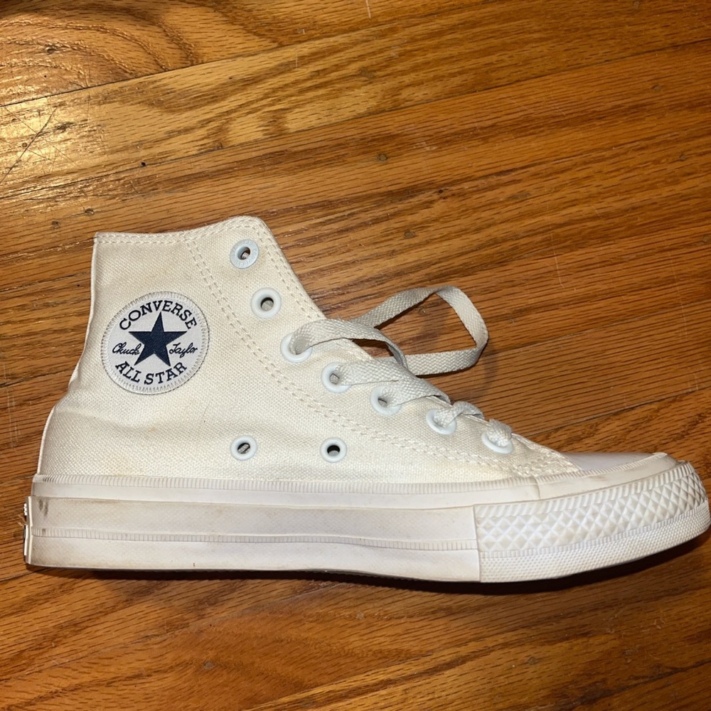 White/off white high top converse